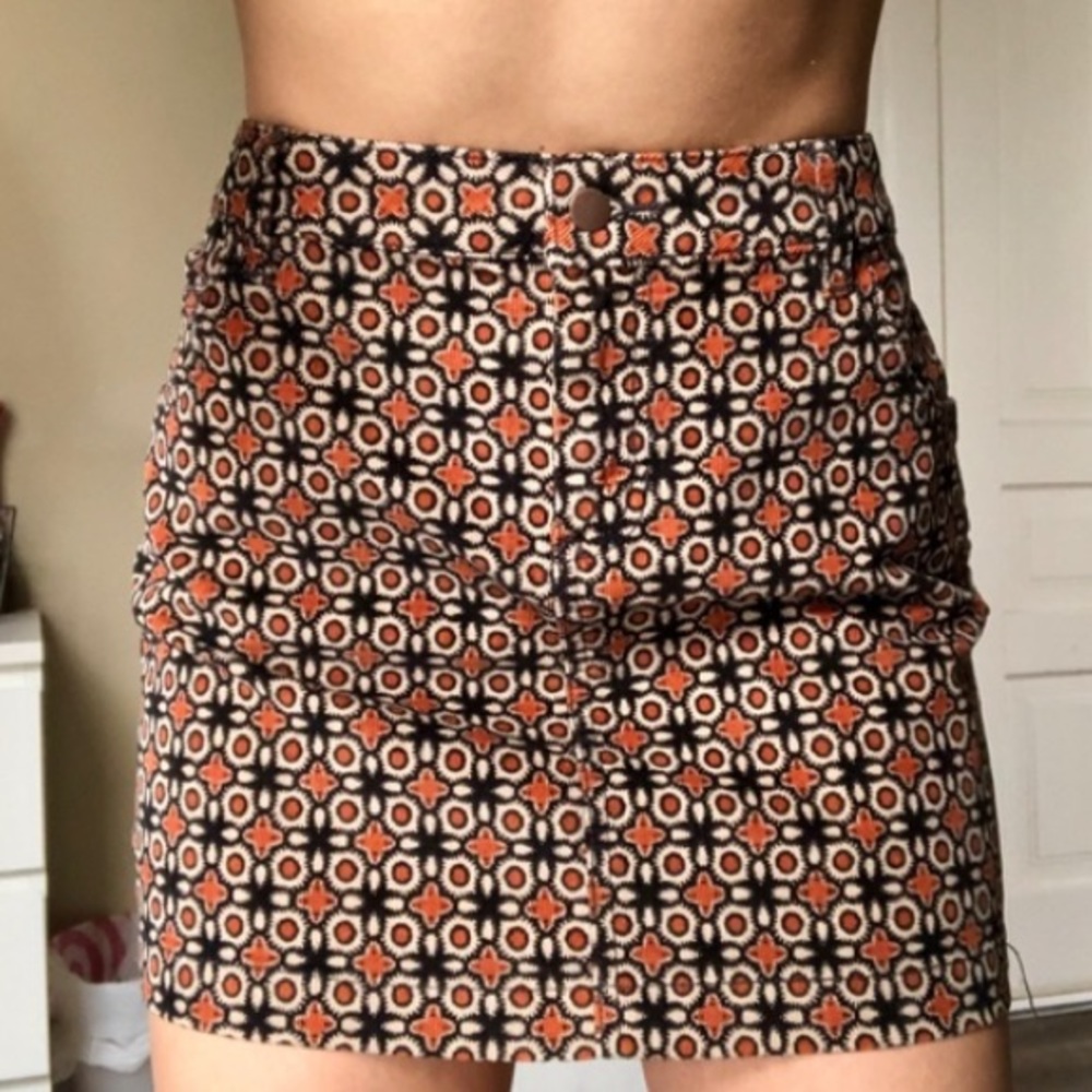 BDG (Urban Outfitters) Orange Flower Corduroy Mini Skirt